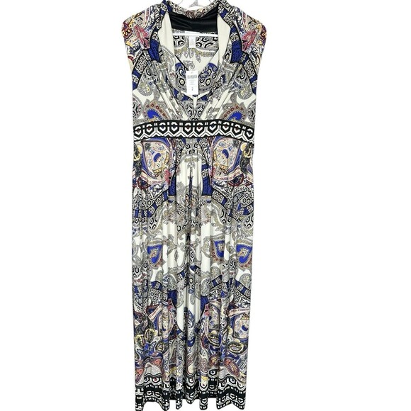 Chico's Womens Maxi Dress Size 2 Large Paisley Beach Vacation Stretch Slit Nwt - Picture 1 of 12